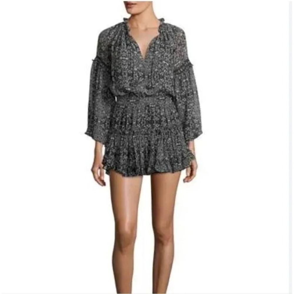 Misa Los Angeles Genette Mini Dress VNeck Long Sleeve Floral Black Sz S